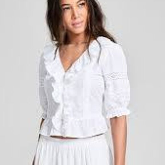 Ruffled-Front Clip-Dot Cotton Top - Picture 1 of 4